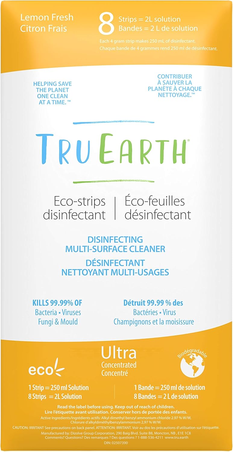 Tru Earth Multi-Surface Cleaner Eco-Strips | Plastic Jug-Free & Easy to Use | 8 Strips, Lemon Fresh - PuriLite