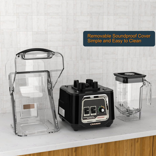 CRANDDI Quiet Smoothie Blender, Professional Countertop Blender with Removable Shield, 2200W Strong Motor, 52oz BPA-free Jar for Shakes and Smoothies, Self-Cleaning K80 (Black) - PuriLite
