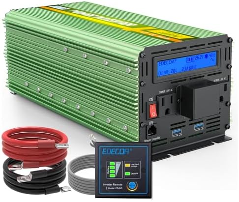 EDECOA 3000 Watt Power Inverter DC 12V to AC 110V 120V 3000W Converter for Car Truck RV with LCD and Dual USB Romte Controller (ETRC Remote) - PuriLite