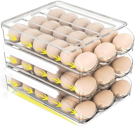Auto Rolling Egg Storage for Fridge | Stackable Egg Organizer | Refrigerator Egg Holder with Lid | Kitchen Fridge Storage Box | Space Saving Egg Container - PuriLite