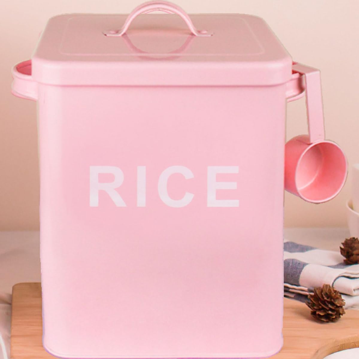 Pink Iron PET Food Barrel with Lid, Airtight Storage Container