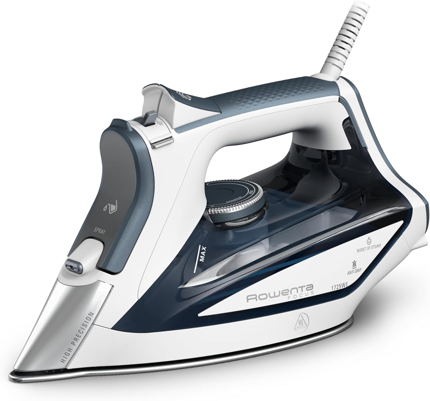 Rowenta Focus DW5280,Professional, Stainless Steel Soleplate Steam Iron for Clothes Standard, Powerful steam Blast, Leakproof, Lighweight, 1725 Watts Portable, Ironing, Blue - PuriLite