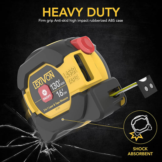 2-in-1 Digital Laser Tape Measure with 130ft Laser Distance Meter and 16ft AutoLock Steel Tape, Backlit LCD Measuring Tool for Home and Professional Use - PuriLite