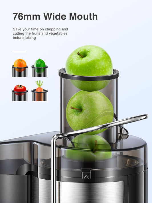 Reemix Juicer Machine, Big Mouth Large 3” Feed Chute for Whole Fruits and Vegetables, Easy to Clean, Centrifugal Extractor, BPA Free, 500W Motor (Black, 500, Watts) - PuriLite