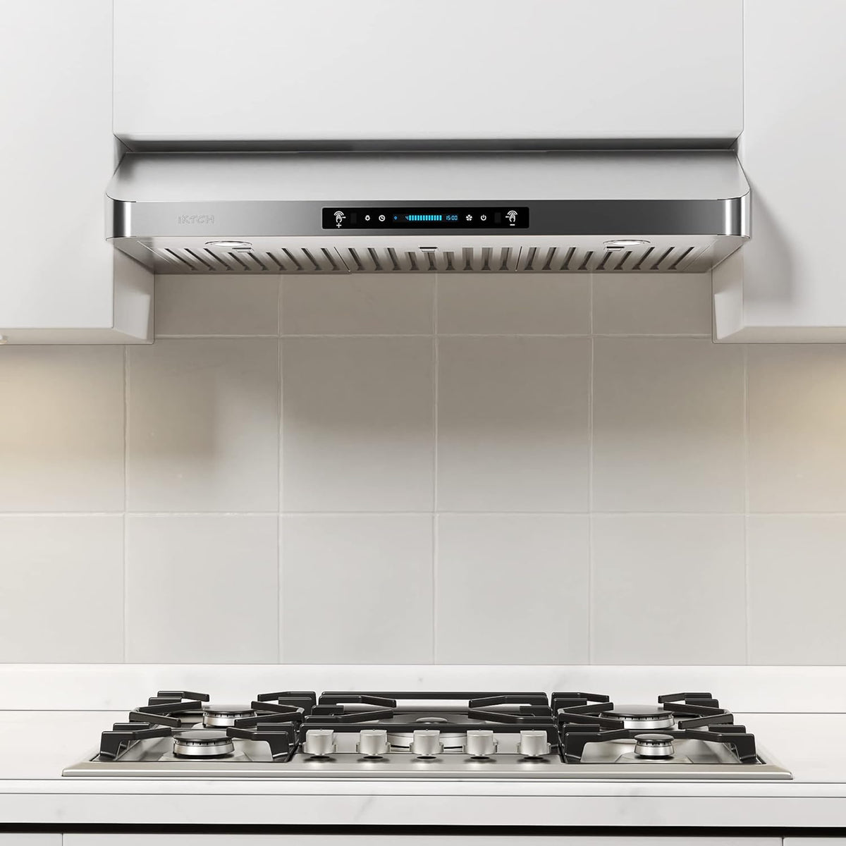 IKTCH 30 Inch Under Cabinet Range Hood with 900-CFM, 4 Speed Gesture Sensing&Touch Control Panel, Stainless Steel Kitchen Vent with 2 Pcs Baffle Filters(IKC01-30) - PuriLite