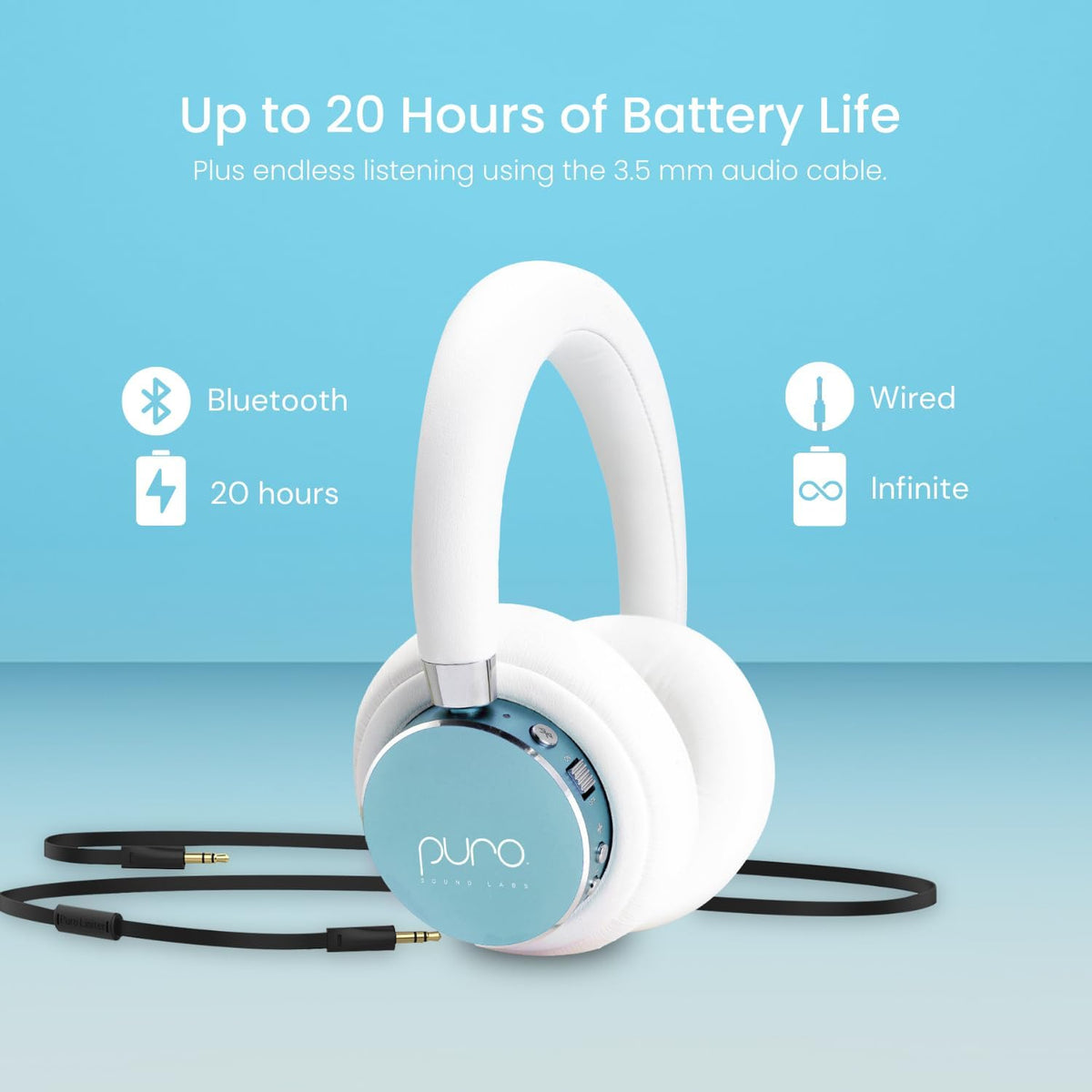 Puro Sound Labs BT2200 Plus Volume Limited Kids’ Bluetooth Headphones (Blue) - PuriLite