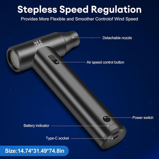 NESTOS High-Speed Wireless Electric Air Duster, 125000 RPM Turbo Jet Fan, Cordless Compressed Air Blower - PuriLite