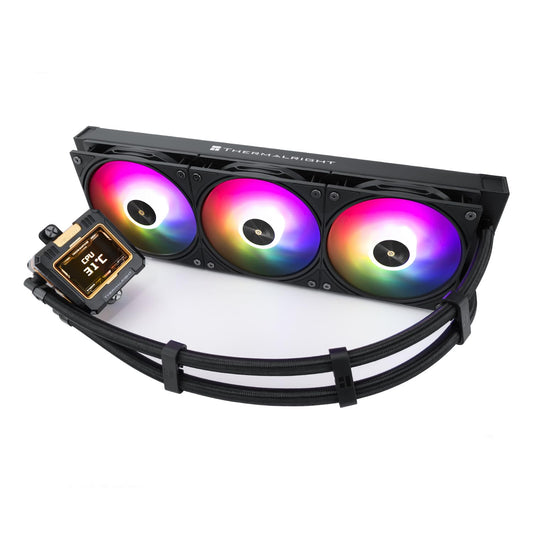 Thermalright FW 360 Black ARGB-360mm AIO CPU Liquid Cooler,IPS LCD Screen with 320 * 240 Resolution,for AM5/Intel LGA1700,‘2.4 inch’Magnet-Absorbent LCD Screen for Images -Black - PuriLite