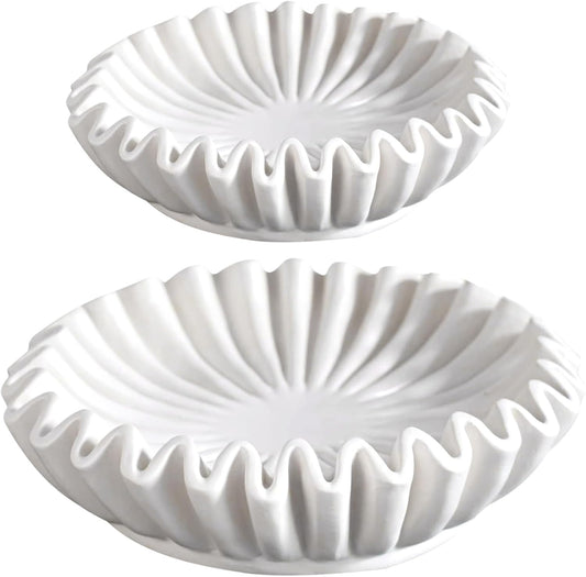 Fluted Ruffle Bowl | Decorative Resin Bowl | Vintage Scalloped Bowl | Multi-Purpose Storage Bowl | Home Décor Centerpiece Bowl - PuriLite