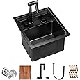 15 Black Stainless Steel Drop in Kitchen Bar Sink, Scamall 15X15X9 Inches Topmount Small Bar Sinks - 16 Gauge Matte Black Stainless Steel Workstation Kitchen Bar Sink SM021-1SBG - PuriLite