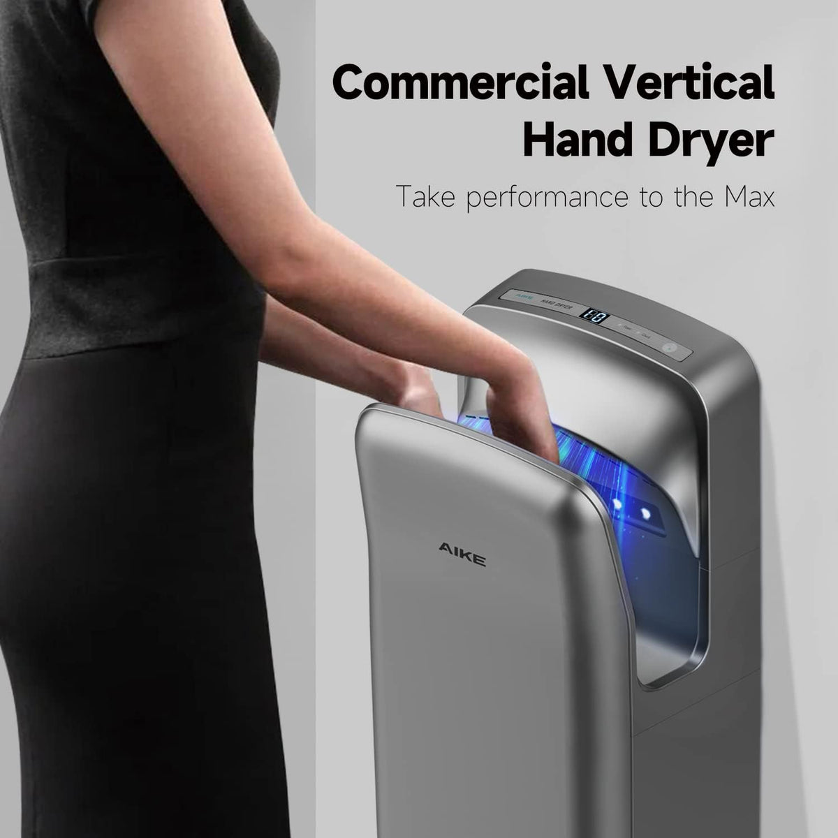 AIKE HEPA Filtered Vertical Hand Dryer Premium, 110-130V Silver Model AK2005H - PuriLite