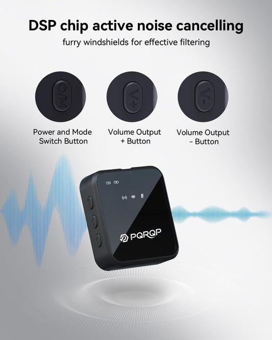 PQRQP 3-in-1 Mini Wireless Microphone for iPhone, Android, and Camera – Hi-Fi 48kHz/24-Bit Audio, Noise Reduction, 328ft Range, 20-Hour Battery, Lapel Mic for YouTube, TikTok, Streaming – Soot Black - PuriLite