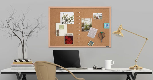 Natural Cork Bulletin Board 35" x 23" with Oak Finish Frame – Self-Healing Cork Notice Board for Home, Office, Classroom, and Organization - PuriLite