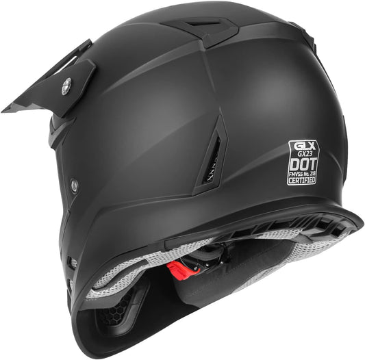 GLX GX23 Dirt Bike Off-Road Motocross ATV Motorcycle Helmet for Men Women, DOT Approved (Matte Black, Large) - PuriLite