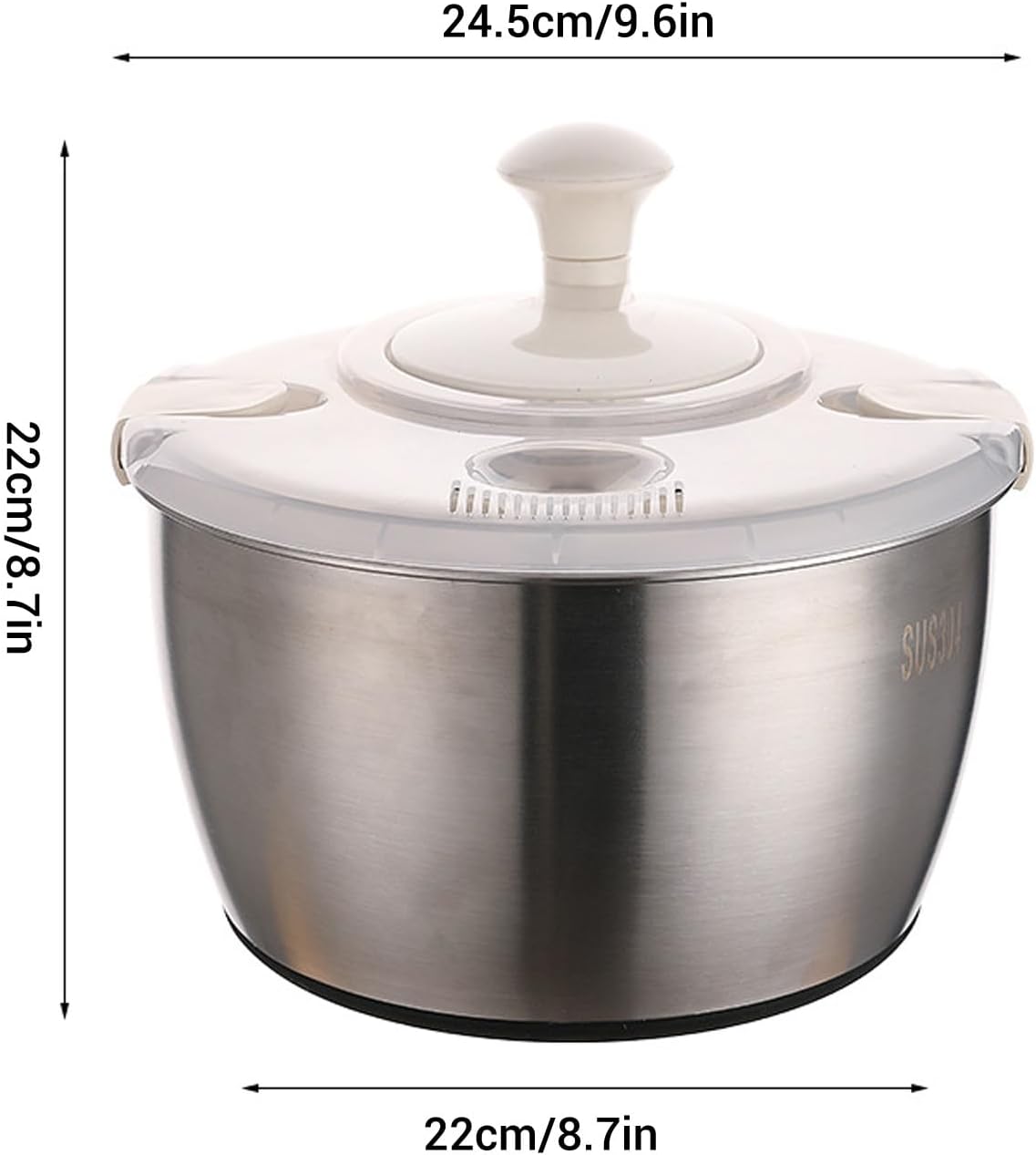 Stainless Steel Salad Spinner, Fruit Vegetable Dryer, Spin and Dry Salad Greens, Drainer & Colander Bowl, Pasta and Fries Spinner, Non Slip Design, 5L Capacity - PuriLite