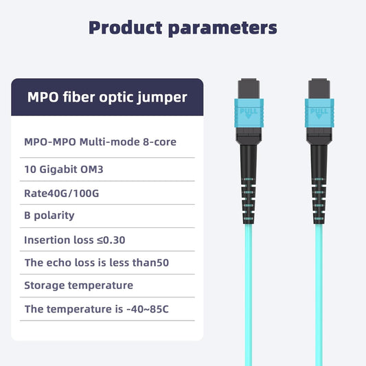 Jeirdus MPO-MPO Patch Cord, OM3 Multimode Fiber, 8-core Fiber for QSFP+ Transceivers, 30-Meter(100ft) 8 Strands - PuriLite