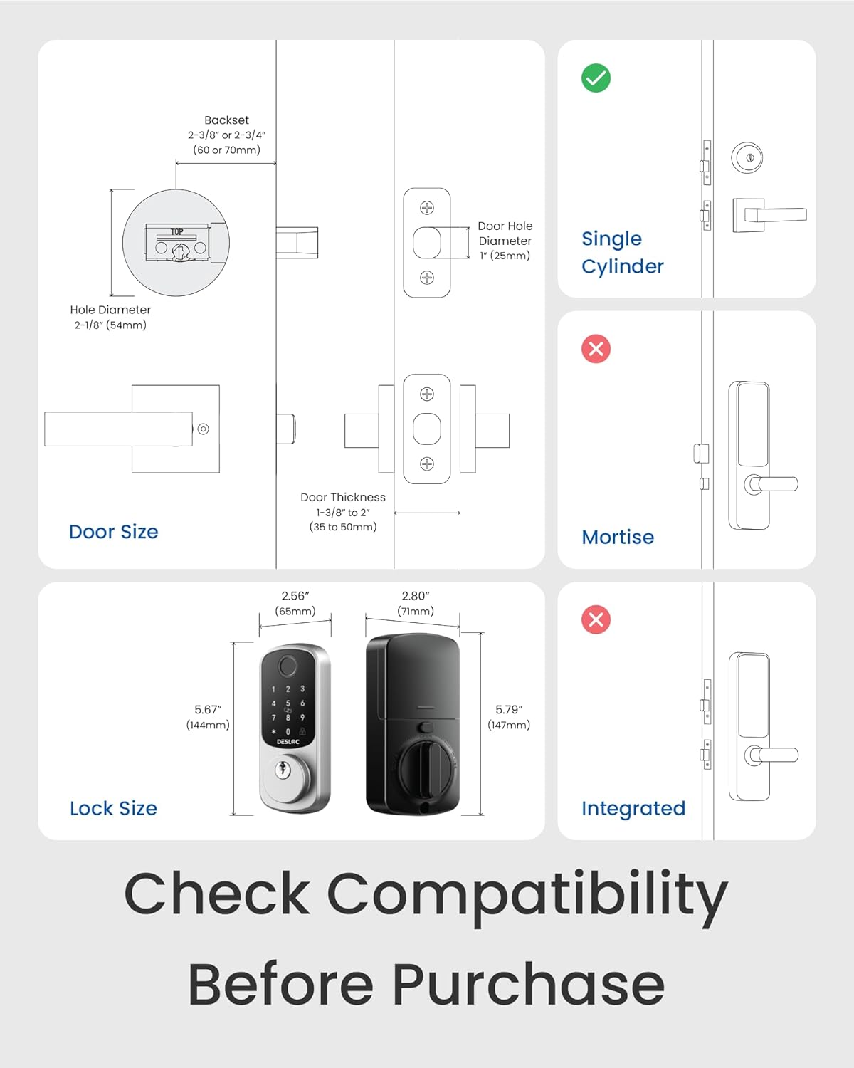 DESLOC B200 Fingerprint Smart Door Lock, Keyless Entry Door Lock, App Control, Easy Installation, Front Door Smart Deadbolt Lock, Touchscreen Keypad, Emergency Power Port, 12 Months Battery, IP54 - PuriLite