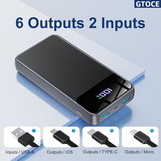 GTOCE Portable Charger,40000mAh Power Bank with 22.5W Fast Charging LED Digital Display Battery Pack with 6 Outputs 2 Inputs, Type C Powerbank Portable Charger for iPhone Samsung AirPods etc,Black - PuriLite