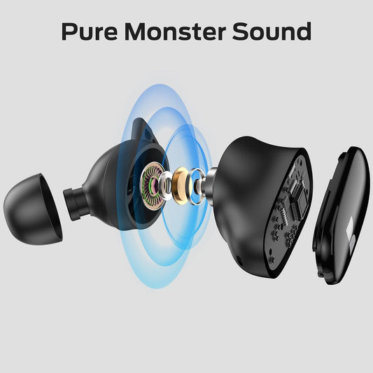 Monster N-Lite 206 Wireless Earbuds Bluetooth 5.4 in Ear Headphones, Bluetooth Ear Buds Built-in Microphone, Touch Control, Comfortable Fit, USB-C Fast Charging, IPX6 Waterproof, 25H Playtime, Black - PuriLite