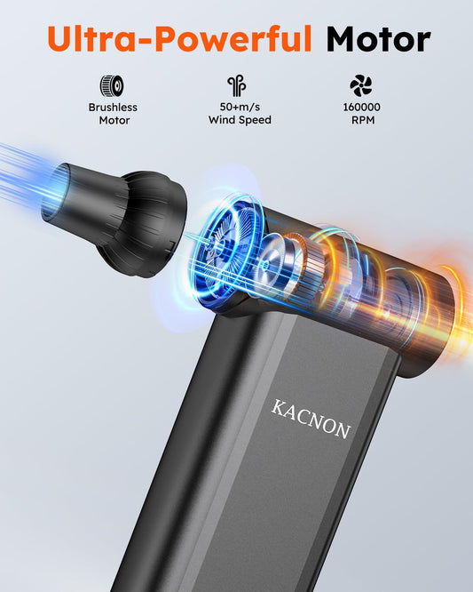 KACNON High-Speed Electric Air Duster 160000 RPM, Cordless Turbo Compressed Air Blower with LED Display, Reusable Mini Air Cleaner - PuriLite
