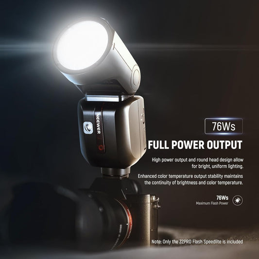 NEEWER Z2PRO-S 2.4G TTL Round Head Flash Speedlite Compatible with Sony, Wireless Compatible with Godox, 76Ws 1/8000s HSS, Upgraded UI, TTL/M TCM Switch, 7.2V/3000mAh Battery, 600 Full Power Flash - PuriLite