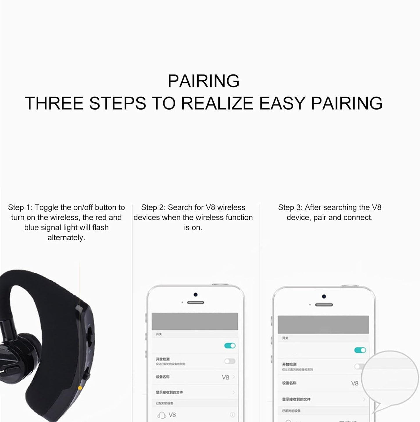 BT Earpiece, Cordless Handsfree Headset with Microphone, Noise Cancelling Single Ear Headset, Driving BT Headset for Phone Business Office Cell Phone - PuriLite