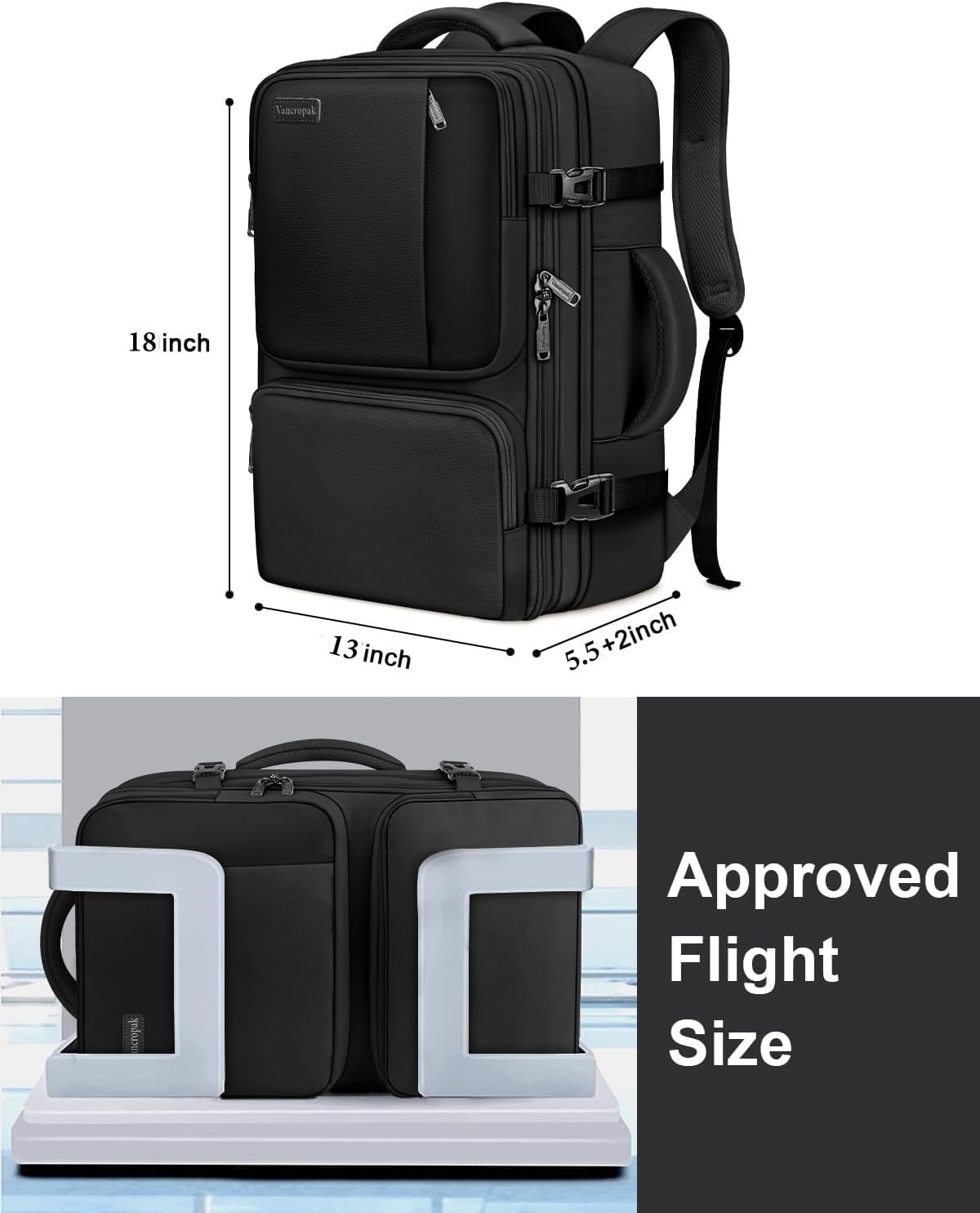 Vancropak Carry on Backpack, Airline Approved 45L Travel Backpack with 3 Packing Cubes - PuriLite