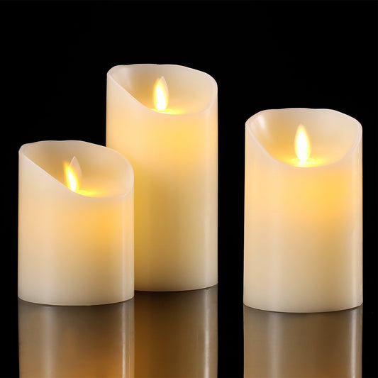 Hausware Flameless Candles Battery Operated Pillar Real Wax Flickering Moving Wick Electric LED Candle Sets 4" 5" 6" Pack of 3 with Remote Control Cycling 24 Hours Timer - PuriLite