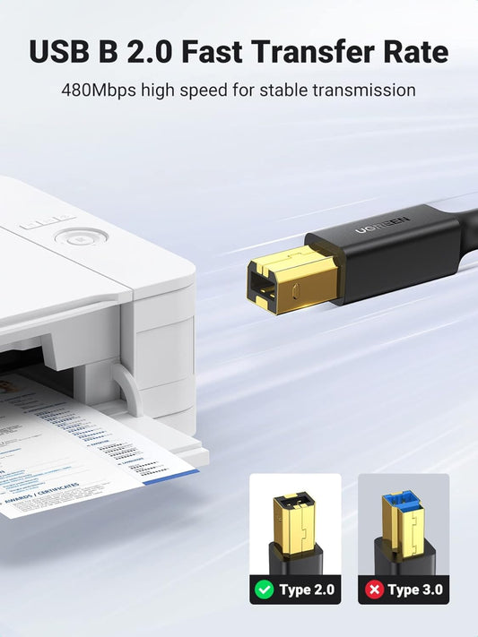 UGREEN Printer Cable USB 2.0 A Male to B Male Cord USB A to B Cable High Speed Scanner Cord Compatible with Brother, HP, Canon, Lexmark, Dell, Epson, Xerox, Piano, DAC and More, 1.5 Meters - PuriLite