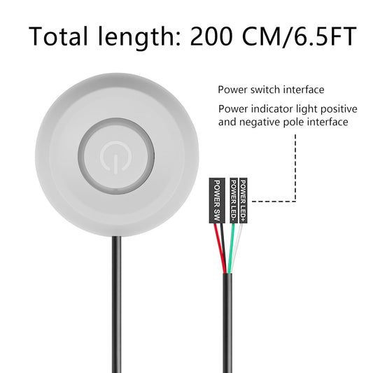 SinLoon PC Power Switch, Desktop Computer, Power Switch, External Remote Start, 6.5 ft PC Motherboard, PC Power Button External, Extension Cable with LED Light (White) - PuriLite