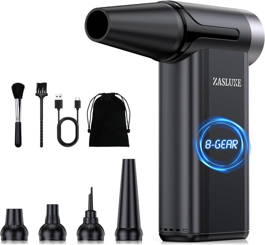 ZasLuke Compressed Air Duster, 300000RPM Cordless Electric Air Blower with Brushless Motor, 8-Gear Adjustable Mini Blower with Fast Charging, Dust Blower for Computer, Keyboard, House, Outdoor and Car - PuriLite