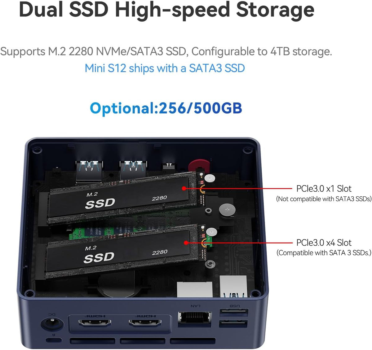Beelink Mini PC, Mini S12 Intel 12th N95 4C/4T, 8GB DDR4 RAM 480GB SSD