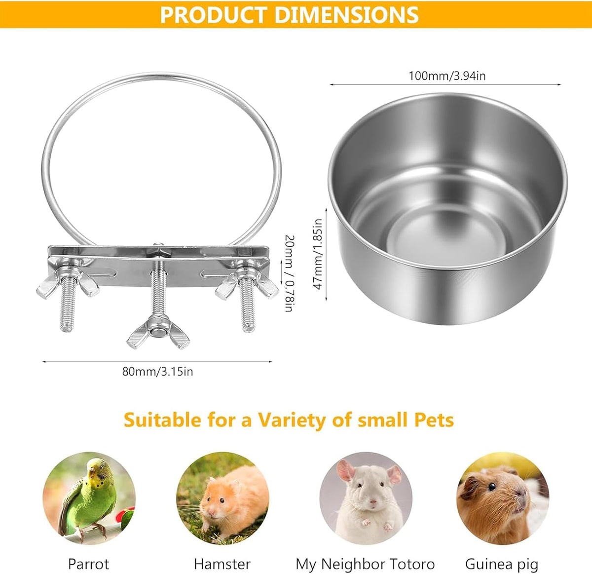 Bird Food Bowl 2-Piece Spill-Proof Pet Supplies Bird Feeding & Watering Supplies for Cage for Pigeon Small Animal Chicken Chinchilla Mouse Indoor Coops Aviaries