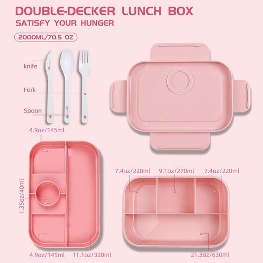 Bento Box Adult Lunch Box -2000 ML Stackable Bento Lunch Box Container with 8 Compartments,Leak-Proof Lunch Containers,Built-in Sauce Container,Utensils,Microwave/Dishwasher/Freezer - Pink - PuriLite