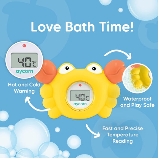 Aycorn Digital Baby Bath Thermometer Baby Safety - Celsius Water Temperature Thermometer & Room Thermometer with LED Display and Temperature Warning - Infant Baby Bath Toys Floating Toy Thermometer - PuriLite