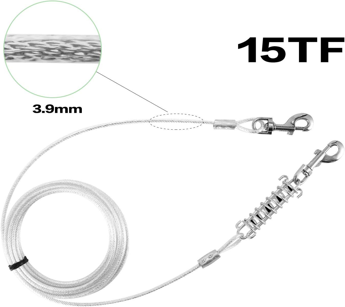 Tie Out Cable for Dogs, 10FT Dog Leads for Yard Chew Proof, Heavy Duty Dog Tie Out Cable for Large Dogs Up to 126lbs, Durable Dog Runner for Yard or Camping - PuriLite