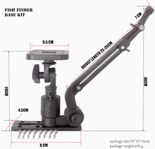 Fish Finder Base Kit, Nylon and Stainless Steel Greater Clamping Force Transducer Mounting Arm for Fishfinder - PuriLite