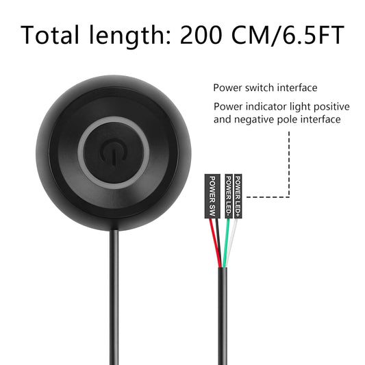 SinLoon PC Power On Button Desktop Computer Power Switch External Remote Start 6.5 FT Computer Motherboard PC Power Switch Extension Cable with LED Light (Black) - PuriLite