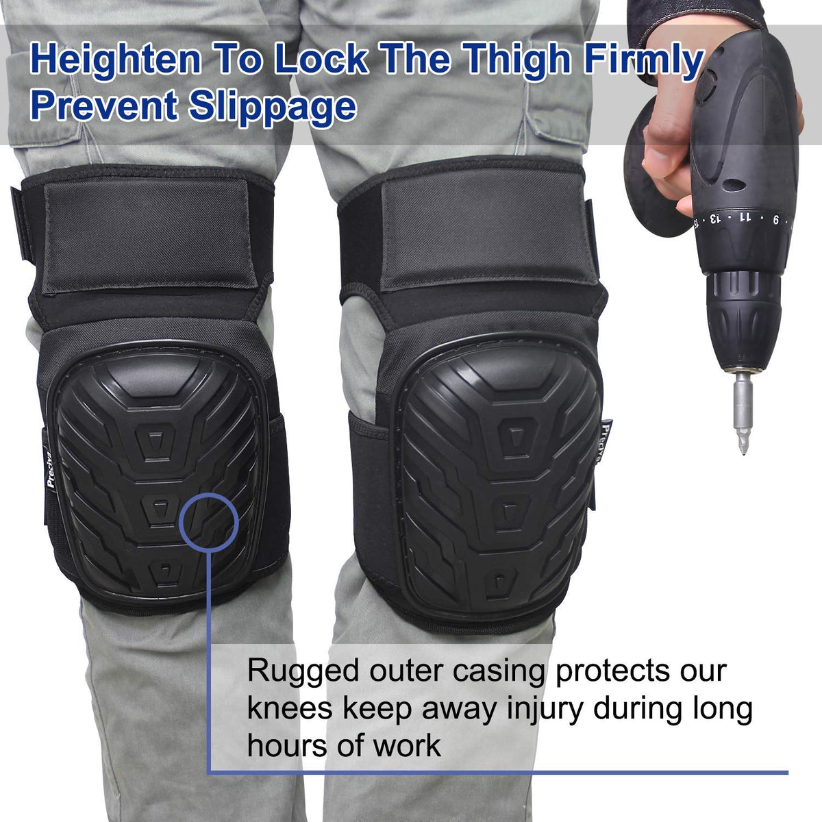 Knee Pads, Preciva Professional Gel Knee Pads for Work, Heavy Duty High Anti-Slip Straps and Double Gel Cushion Foam Padding Construction Tool Kneepads - Cleaning, Flooring, Gardening - PuriLite