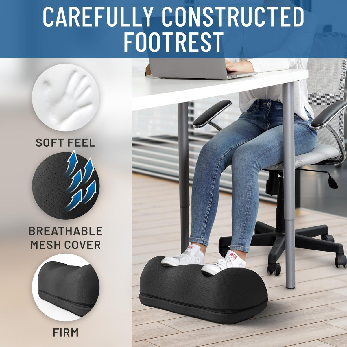 Everlasting Comfort Memory Foam Foot Rest – Ergonomic Under Desk Footstool with Massage Nodes, Non-Slip, Washable Cover - PuriLite