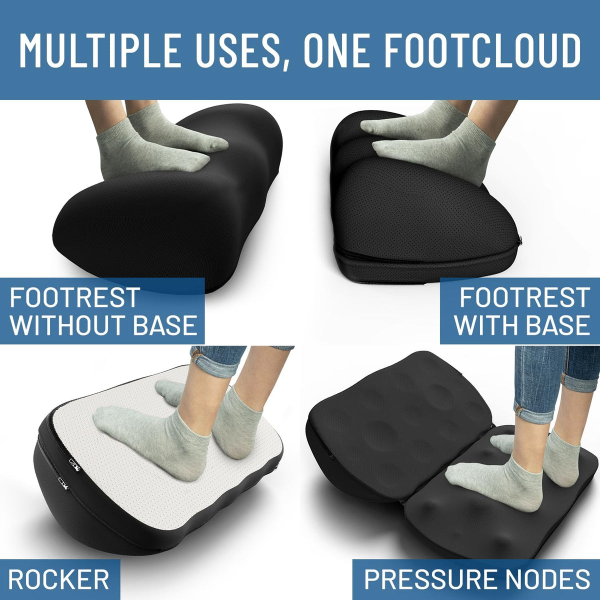 Everlasting Comfort Memory Foam Foot Rest – Ergonomic Under Desk Footstool with Massage Nodes, Non-Slip, Washable Cover - PuriLite