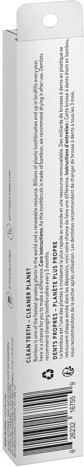 ATTITUDE Bamboo Toothbrush, Blue, 1 Count - PuriLite