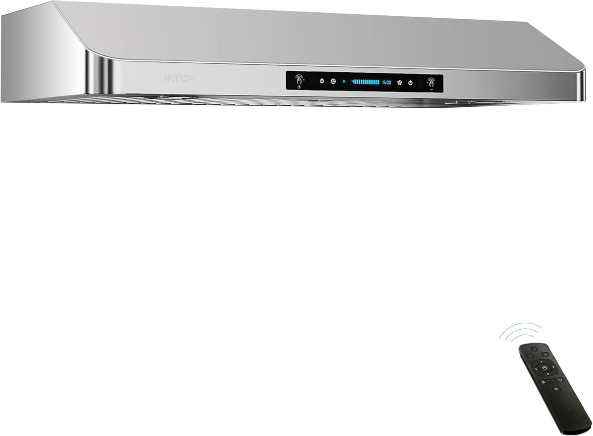 IKTCH 30 Inch Under Cabinet Range Hood with 900-CFM, 4 Speed Gesture Sensing&Touch Control Panel, Stainless Steel Kitchen Vent with 2 Pcs Baffle Filters(IKC01-30) - PuriLite