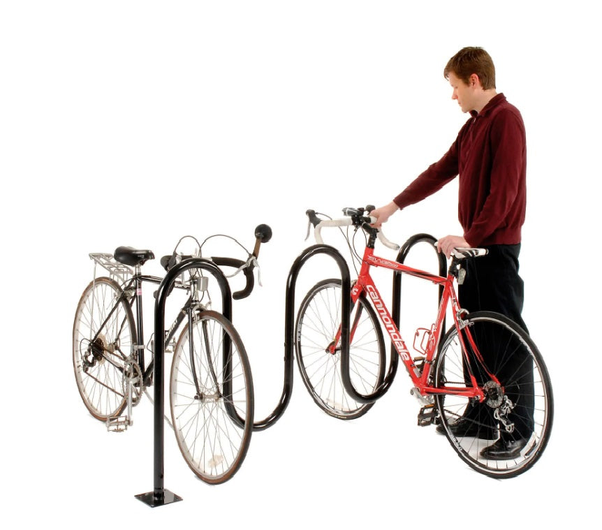 Global Industrial 652778M 7-Bike Wave Bike Rack - Flange Mount, Black - PuriLite