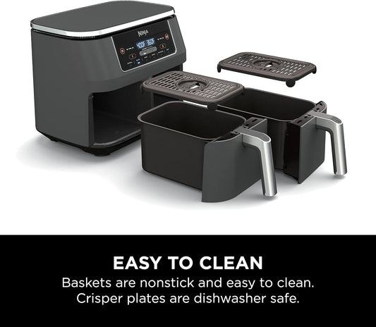 Ninja Foodi 6-in-1 8-qt. (7.6L) 2-Basket Air Fryer DualZone Technology, Match Cook & Smart Finish to Roast, Broil, Dehydrate & More for Quick, Easy Meals, Slate Grey (DZ201C) Canadian Version - PuriLite