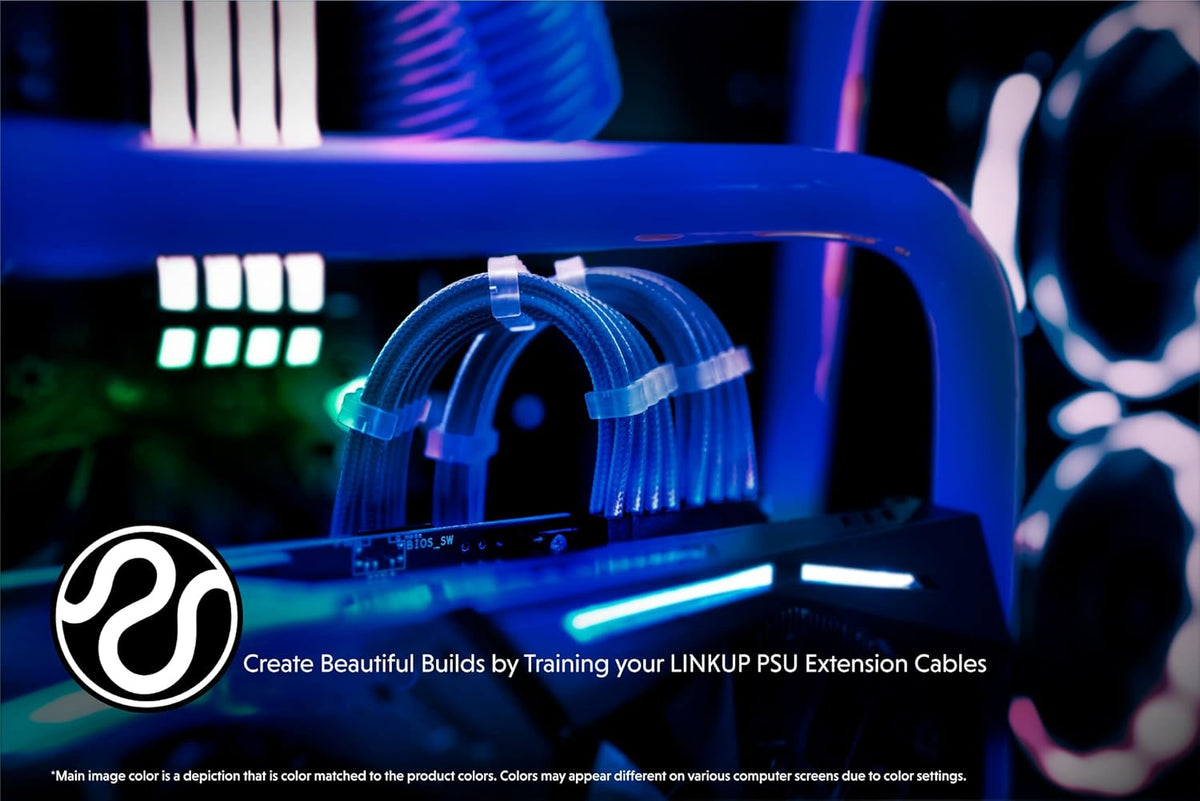 LINKUP - 30cm Super Soft and Flexible PSU Cable Extension Sleeved Custom Mod GPU PC Braided w/Comb Kit | 1 x 24 P (20+4) | 2 x 8 P (4+4) CPU | 2 x 8 P (6+2) GPU Set | 300mm - Blackgreen - PuriLite