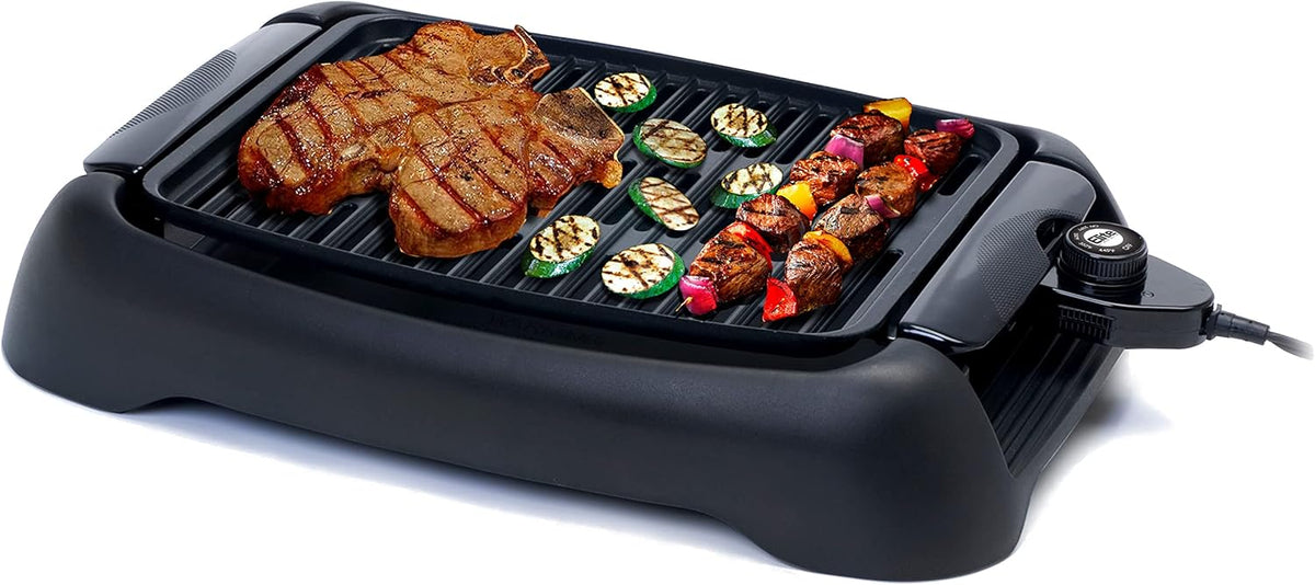 Elite Gourmet EMG6505G Smokeless Indoor Electric BBQ Grill with Glass Lid, Dishwasher Safe, PFOA-Free Nonstick, AdjCatable Temperature, Fast Heat Up, Low-Fat Meals Easy to Clean Design - PuriLite