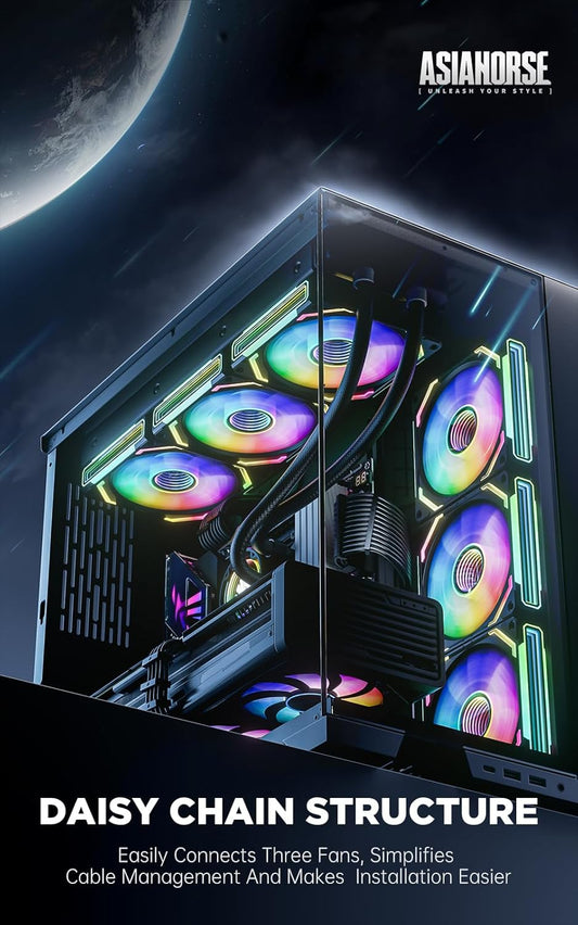 AsiaHorse COSMIQ-Black 120mm PC RGB Fans, 5V 3-PIN Connector Daisy Chain FDB PWM Computer Case Fans with RGB Controller for Cases CPU Liquid Coolers, 3Pack (Black) (Black, 3_Pack_Forward_Blade) - PuriLite