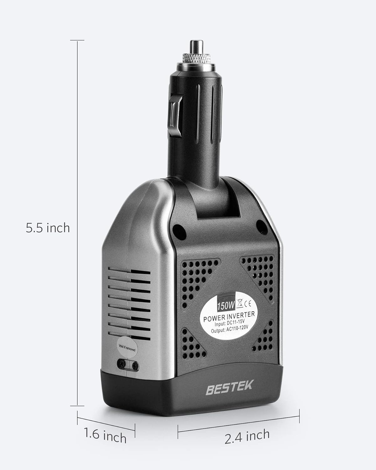 BESTEK 150W Car Power Inverter DC 12V to AC 110V with 2 USB Ports (3.1A Shared) - PuriLite