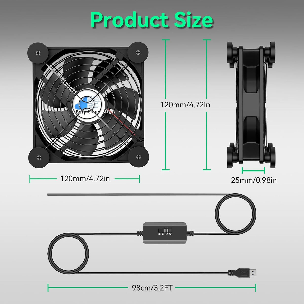 Easy Cloud 120mm USB Fan, USB Computer Fan with 3 Speeds Controller Small PC Cooling Fans for Cabinet Case Server TV Receiver Router DVR Xbox Cooler, 2Pcs - PuriLite